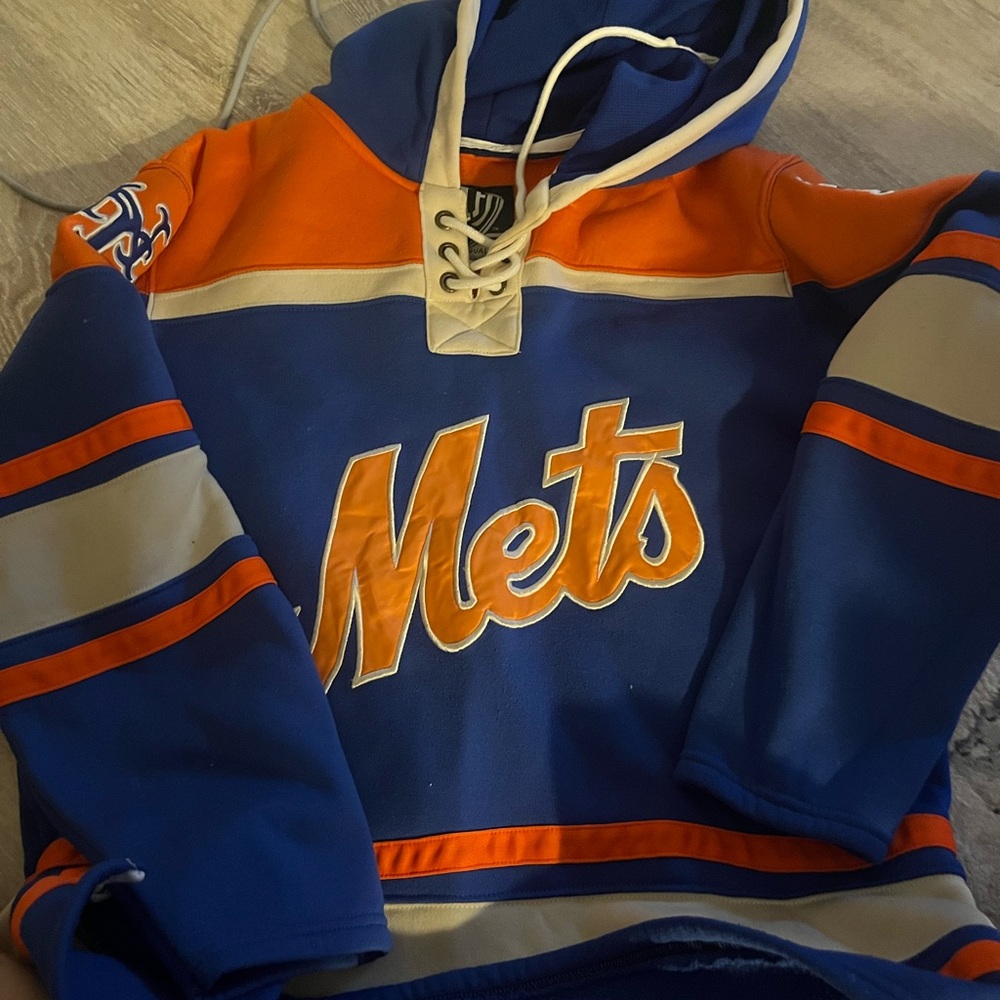 Mets Hooded Varsity Bomber Jacket - Blue & Orange